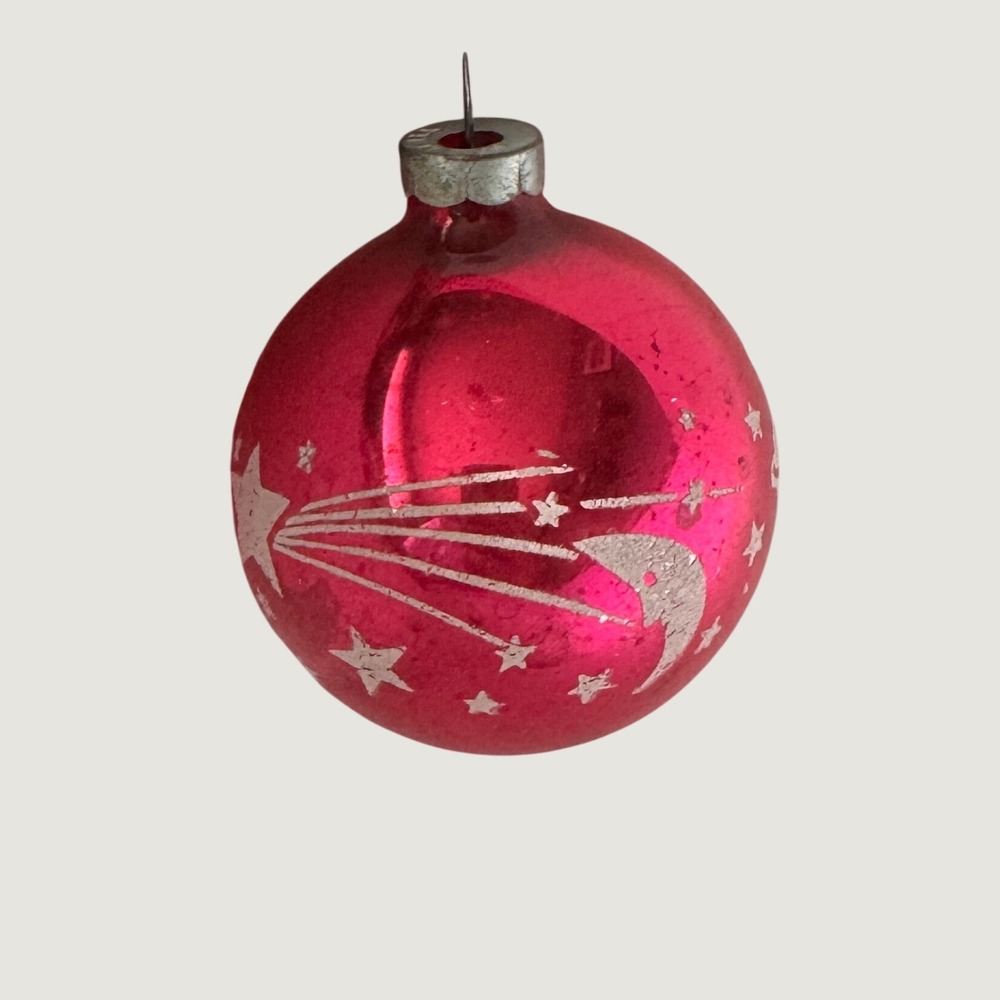 Vintage Solar System Pink Glass Christmas Ornament Celestial Moon Stars USA